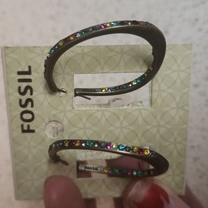 Fossil Hoop Grayish Gold Earrings With Bling